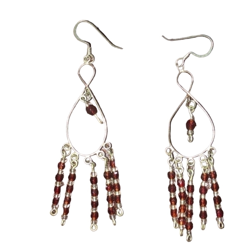 Dangling earrings. Red and Silver